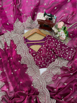 samu Embellished, Embroidered Bollywood Jimmy choo Saree(Magenta)