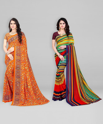 Leelavati Printed Daily Wear Georgette Saree(Pack of 2, Multicolor, Orange)