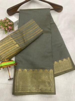 SARIMANIA Woven Banarasi Cotton Silk, Pure Cotton Saree(Grey, Gold)