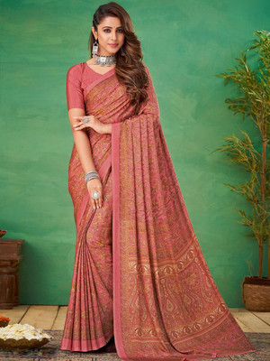 Anouk Rustic Printed Daily Wear Crepe Saree(Pink)