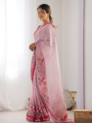 Tasrika Printed Bollywood Chiffon Saree(Pink)