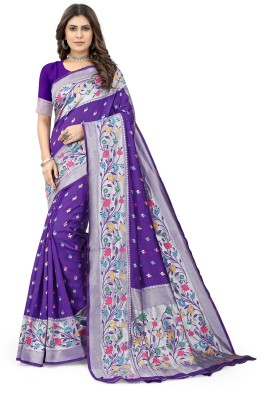 mahalaxmi fab Woven, Self Design Paithani Pure Silk, Jacquard Saree(Blue)