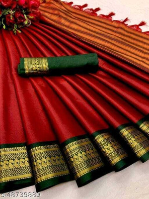 HITESH Self Design Bollywood Silk Blend Saree(Red, Green)