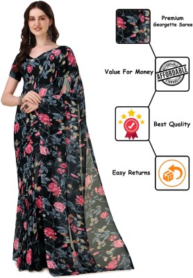 Bansi Ecom Printed Bhagalpuri Art Silk Saree(Black)