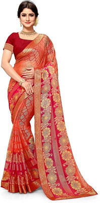Kasturi Fashion Printed, Floral Print Daily Wear Chiffon, Brasso Saree(Pink)