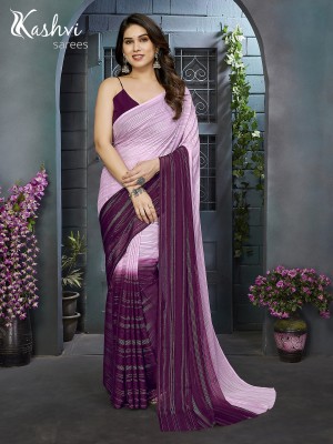 kashvi sarees Self Design, Ombre, Striped Bollywood Satin Saree(Pink, Purple)