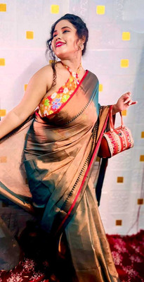 Muddy Mocha Self Design Handloom Handloom Tissue Saree(Brown)