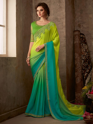 Sareemall Embroidered, Solid/Plain Bollywood Chiffon Saree(Light Blue)
