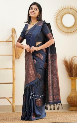 VR2ENTERPRISE Self Design Banarasi Jacquard Saree(Blue)