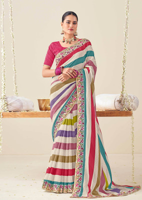 Laxmipati sarees Embroidered Saree with Attached Blouse Chiffon Saree(Multicolor)