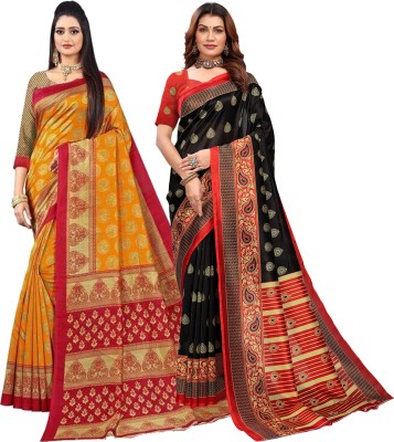 Kanooda Prints Printed Mysore Art Silk Saree(Pack of 2, Multicolor)