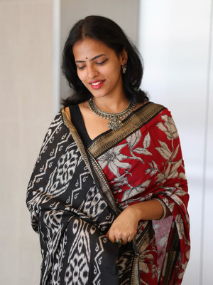 Chandan Fabrics Printed Kalamkari Mulmul Saree(Multicolor)