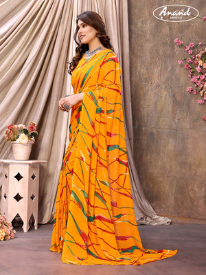 Anand Sarees Floral Print Daily Wear Georgette, Chiffon Saree(Yellow)