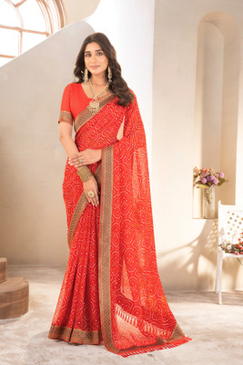Pranamita Printed Bandhani Georgette Saree(Red)