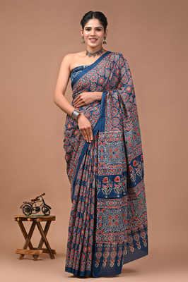 Akshara Fashion Blocked Printed, Printed, Floral Print Daily Wear Pure Cotton Saree(Multicolor)