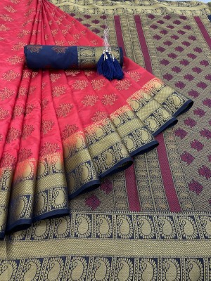 SSP TEX Woven Kanjivaram Silk Blend, Art Silk Saree(Red)