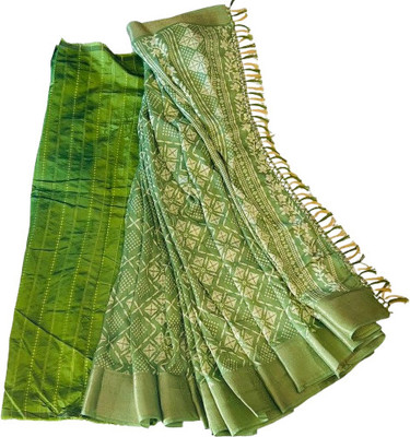 MR ENTERPRISE Printed Daily Wear Cotton Silk Saree(Green, Gold)