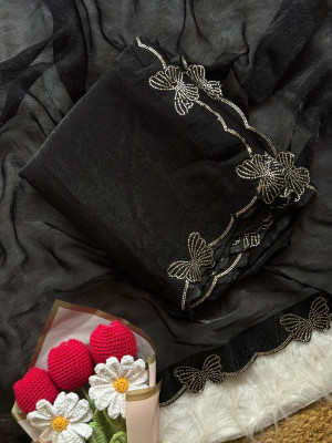 Sarth fashion Embellished Bollywood Chiffon Saree(Black)