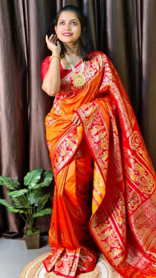 Suto Woven Baluchari Art Silk Saree(Green)