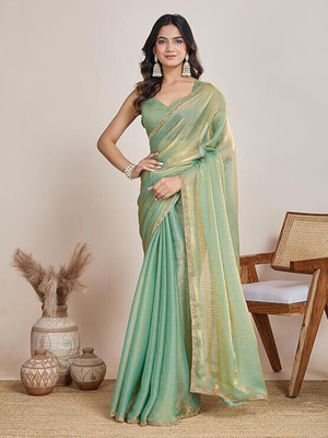 sareya veela Solid/Plain, Embroidered Maheshwari Georgette Saree(Green)