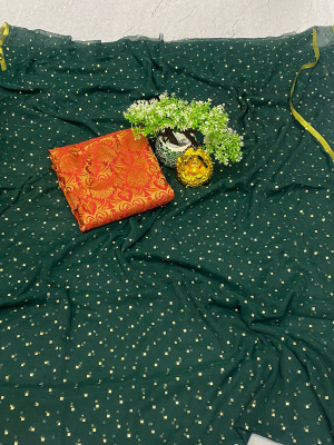 JiproStore Printed Daily Wear Chiffon Saree(Dark Green)