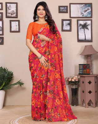 YASHIKA Floral Print Daily Wear Georgette Saree(Multicolor)