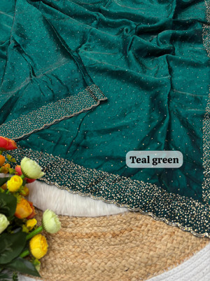 STITCH N SOLUS Embellished Bollywood Georgette Saree(Green)