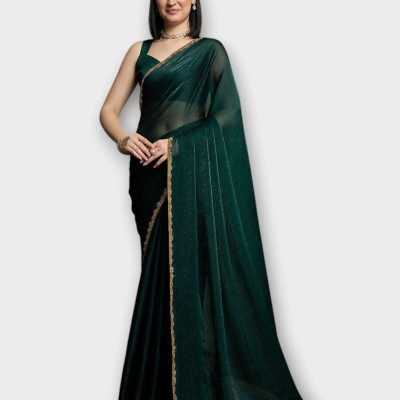 Dhimahi Solid/Plain Bollywood Chiffon Saree(Green)