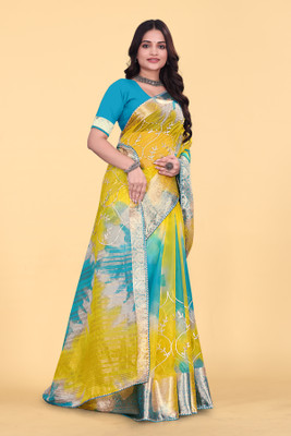 Aarunika MT Printed Bollywood Organza Saree(Light Blue)