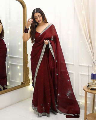 Vinayak Textile Embroidered Bollywood Silk Blend Saree(Maroon)