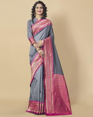 SHWENILA Solid/Plain Assam Silk Pure Silk Saree(Grey)