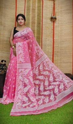 Sudipa Woven Jamdani Cotton Silk Saree(Pink)