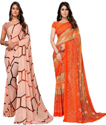 YASHIKA Printed Daily Wear Georgette Saree(Pack of 2, Brown, Orange)