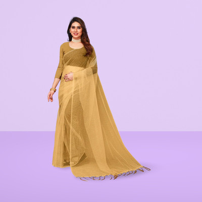 BHAGWATI ART Dyed Bollywood Net Saree(Cream)