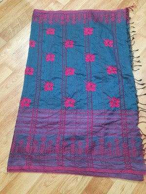 M FASHION Self Design Tant Pure Cotton Saree(Dark Blue)