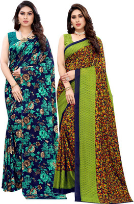 Priyashi Printed Daily Wear Georgette Saree(Pack of 2, Light Green)