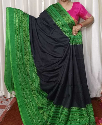 GhoshEthnic Woven Kanjivaram Handloom Cotton Blend Saree(Black)