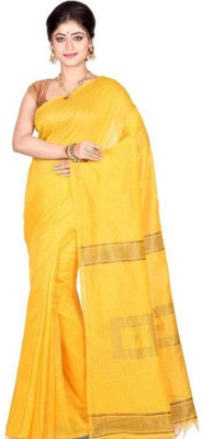 Shrutisareeghar Woven Handloom Cotton Silk Saree(Yellow)