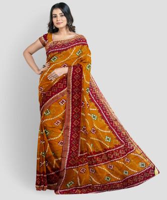 BIKANERI SAREES Printed Bandhani Pure Cotton Saree(Brown)