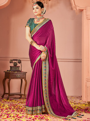 Sareemall Embroidered Bollywood Silk Blend Saree(Magenta)