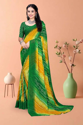 pvssaree Striped, Printed, Ombre Bollywood Georgette Saree(Multicolor)
