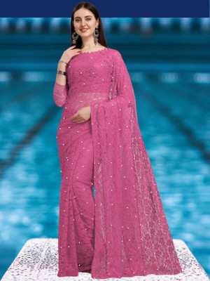 NORAFLEX Self Design Bollywood Net Saree(Pink)