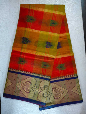 Ghosh handloom Self Design Tant Pure Cotton Saree(Orange)