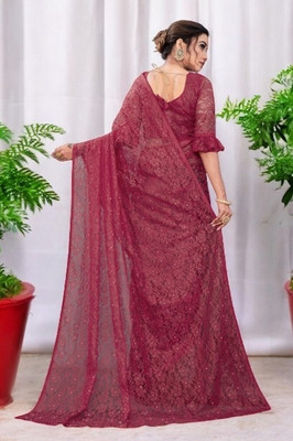 NEXA Embroidered Bollywood Net Saree(Maroon)