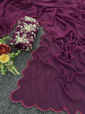 shrijamyaham Solid/Plain Chanderi Silk Blend Saree(Purple)
