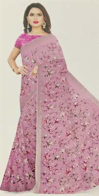 SYA Floral Print, Printed Daily Wear Linen Saree(Pink)