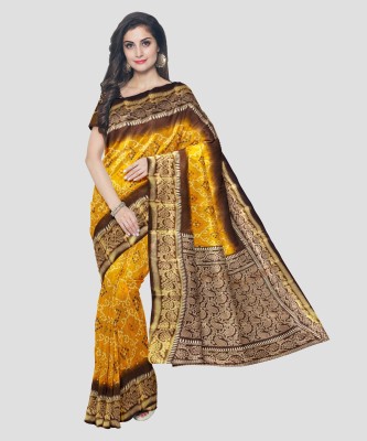 MAHAYANTRA Printed Bandhani Cotton Blend Saree(Yellow)