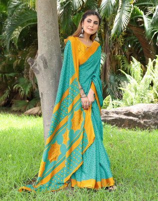 YASHIKA Self Design, Printed Bollywood Tussar Silk Saree(Blue, Yellow)