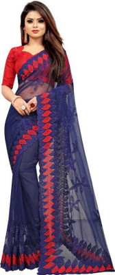 DGSTORE Embroidered Chinnalapattu Net Saree(Blue)