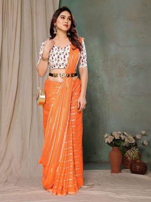 Soor Panchi Woven Bollywood Cotton Linen Saree(Orange)